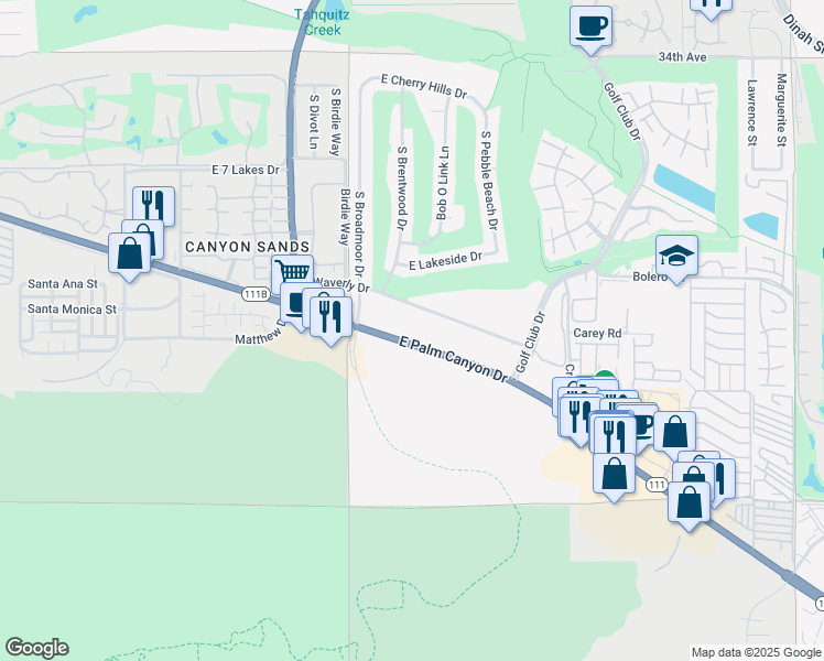 map of restaurants, bars, coffee shops, grocery stores, and more near 5285 East Waverly Drive in Palm Springs