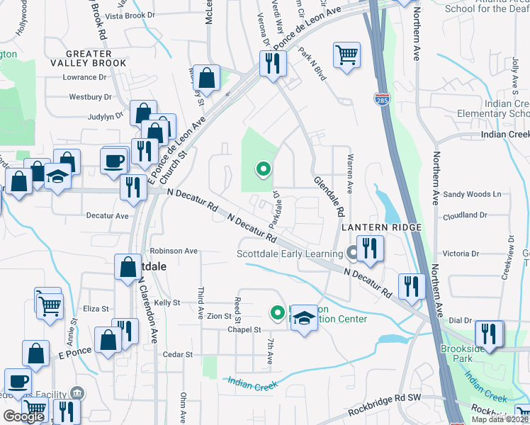 map of restaurants, bars, coffee shops, grocery stores, and more near 560 Parkdale Drive in Scottdale