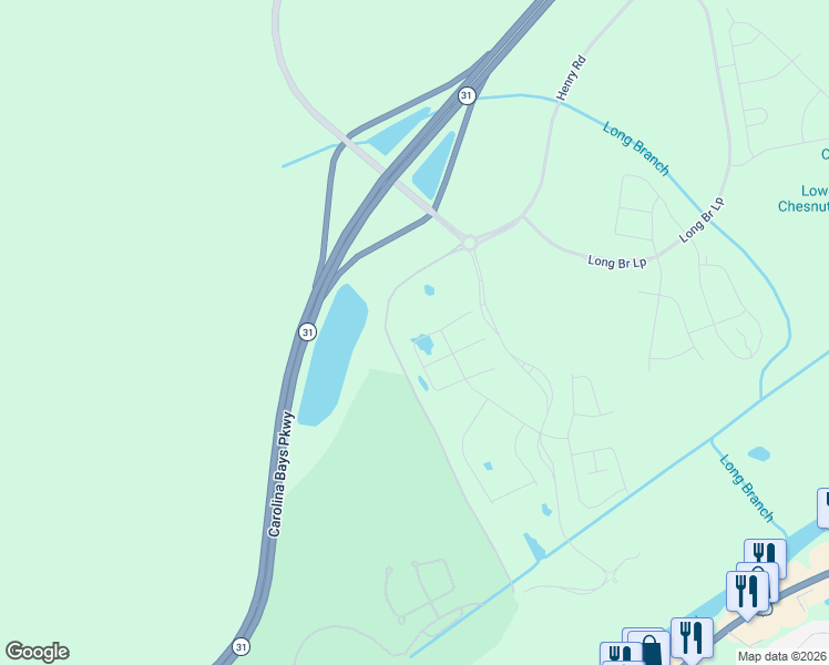 map of restaurants, bars, coffee shops, grocery stores, and more near Water Tower Road in Longs