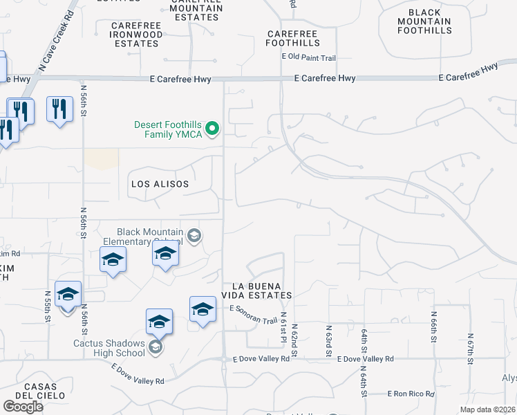map of restaurants, bars, coffee shops, grocery stores, and more near 6087 East Evening Glow Drive in Scottsdale