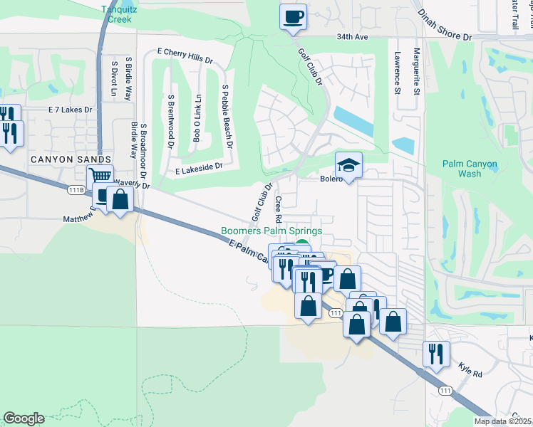 map of restaurants, bars, coffee shops, grocery stores, and more near 2700 Lawrence Crossley Road in Palm Springs