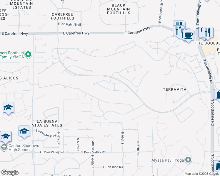 map of restaurants, bars, coffee shops, grocery stores, and more near 6530 Shooting Star Way in Scottsdale
