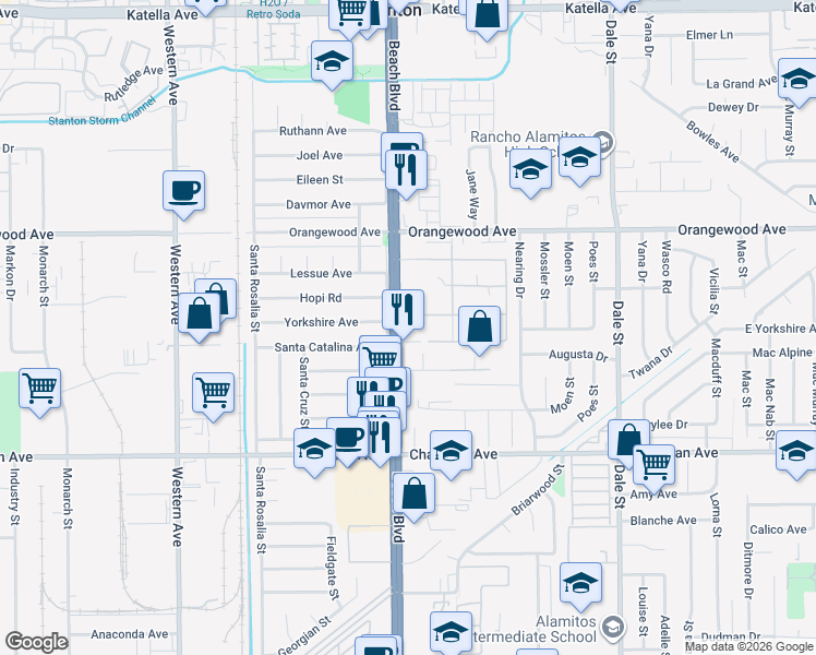 map of restaurants, bars, coffee shops, grocery stores, and more near 5 Crager Lane in Stanton