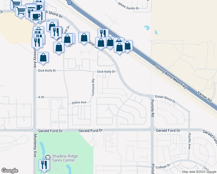 map of restaurants, bars, coffee shops, grocery stores, and more near 35501 Raphael Drive in Palm Desert