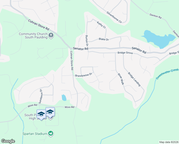 map of restaurants, bars, coffee shops, grocery stores, and more near 177 Brandywine Drive in Douglasville