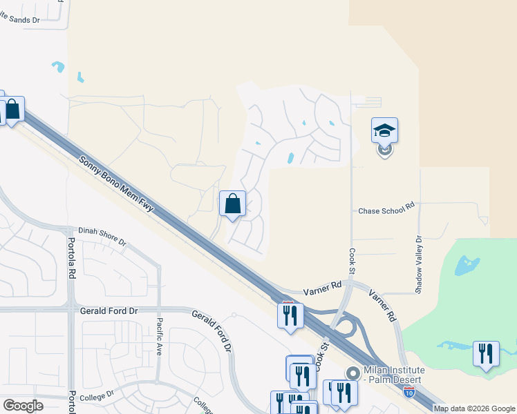 map of restaurants, bars, coffee shops, grocery stores, and more near 35281 South Border in Thousand Palms
