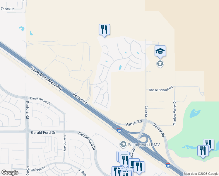 map of restaurants, bars, coffee shops, grocery stores, and more near 35280 South Border in Thousand Palms