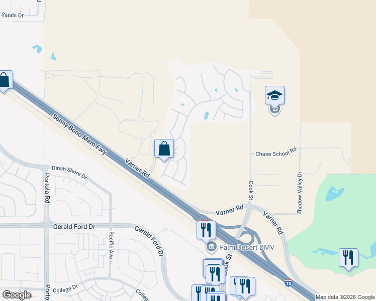 map of restaurants, bars, coffee shops, grocery stores, and more near 35280 South Border in Thousand Palms