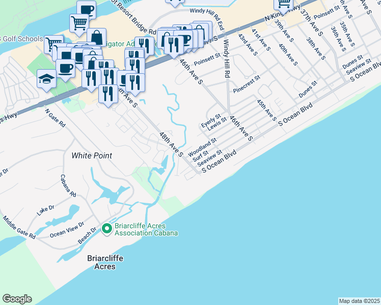 map of restaurants, bars, coffee shops, grocery stores, and more near in North Myrtle Beach