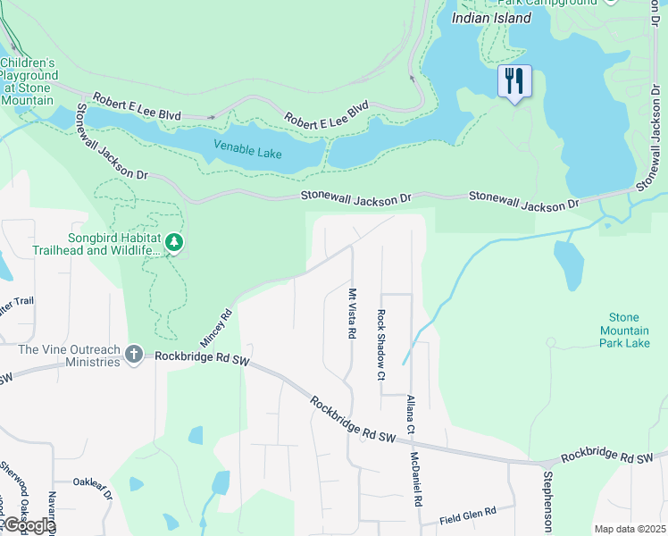 map of restaurants, bars, coffee shops, grocery stores, and more near 550 Stonewood Drive in Stone Mountain