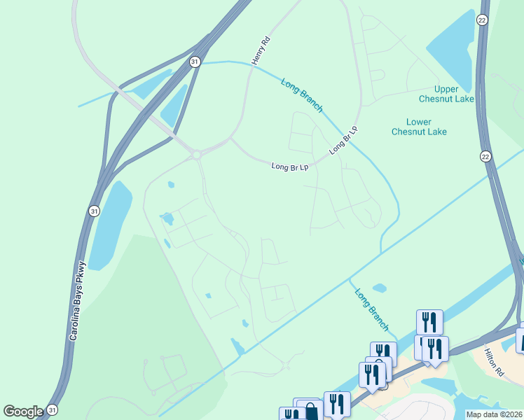 map of restaurants, bars, coffee shops, grocery stores, and more near 6764 Water Tower Road in Longs