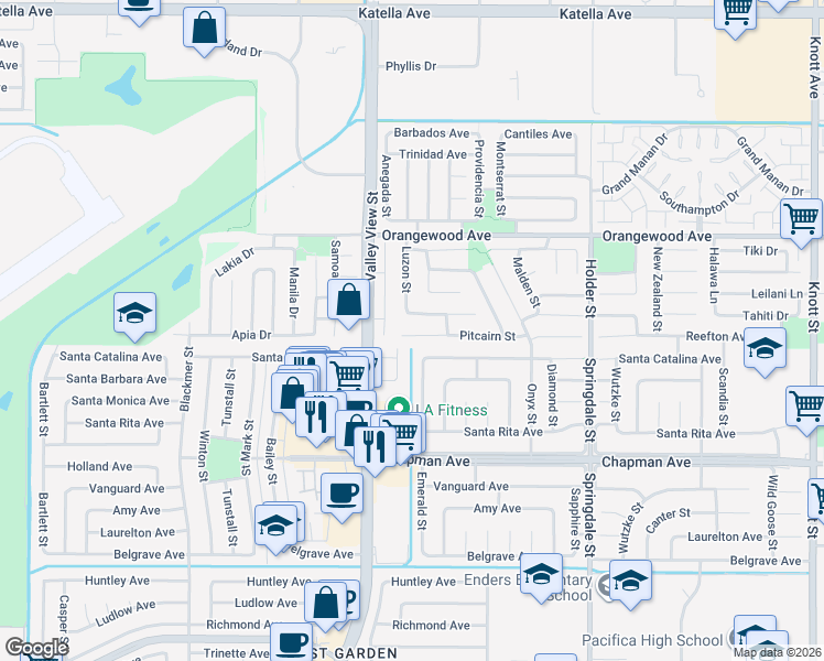 map of restaurants, bars, coffee shops, grocery stores, and more near 6057 Pitcairn Street in Cypress