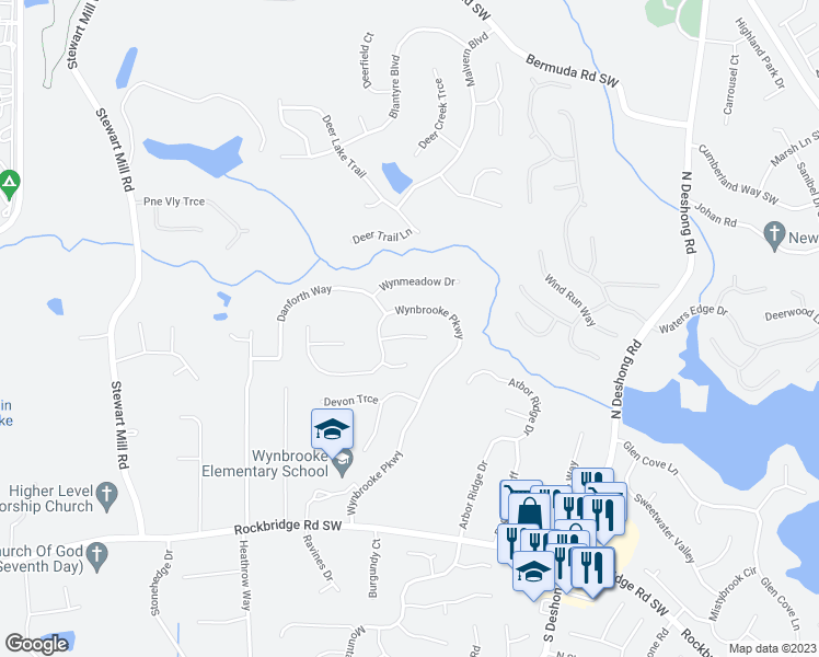 map of restaurants, bars, coffee shops, grocery stores, and more near 6864 Almont Cove in Stone Mountain