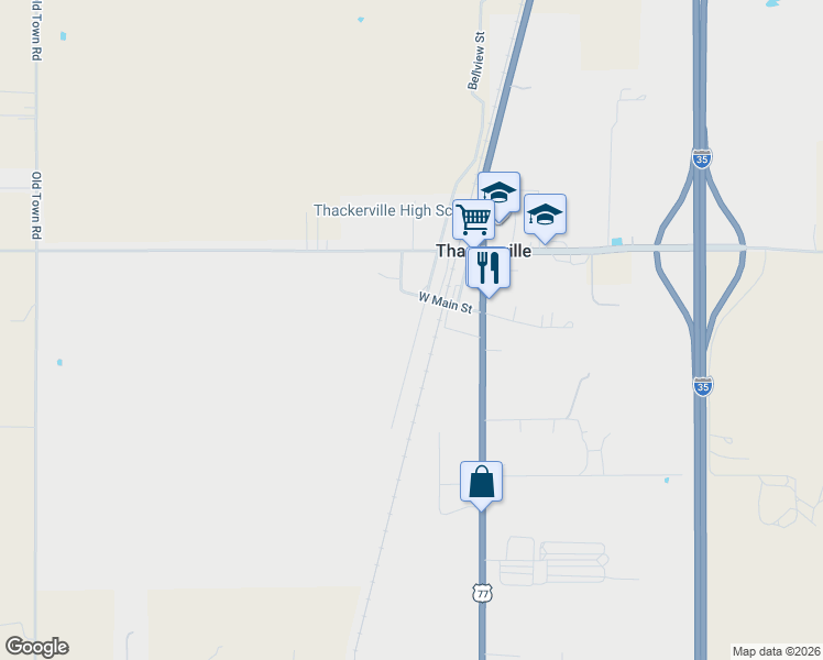 map of restaurants, bars, coffee shops, grocery stores, and more near 19210 Bellview Street in Thackerville