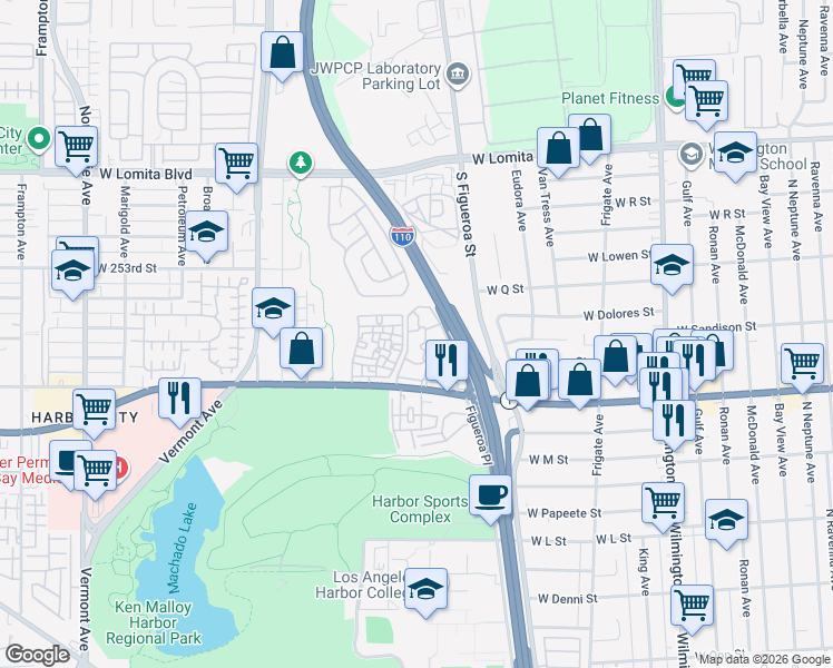 map of restaurants, bars, coffee shops, grocery stores, and more near 25375 Pine Creek Lane in Los Angeles