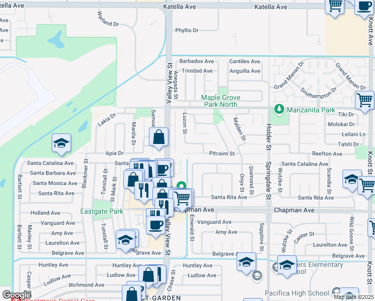 map of restaurants, bars, coffee shops, grocery stores, and more near 6057 Pitcairn Street in Cypress