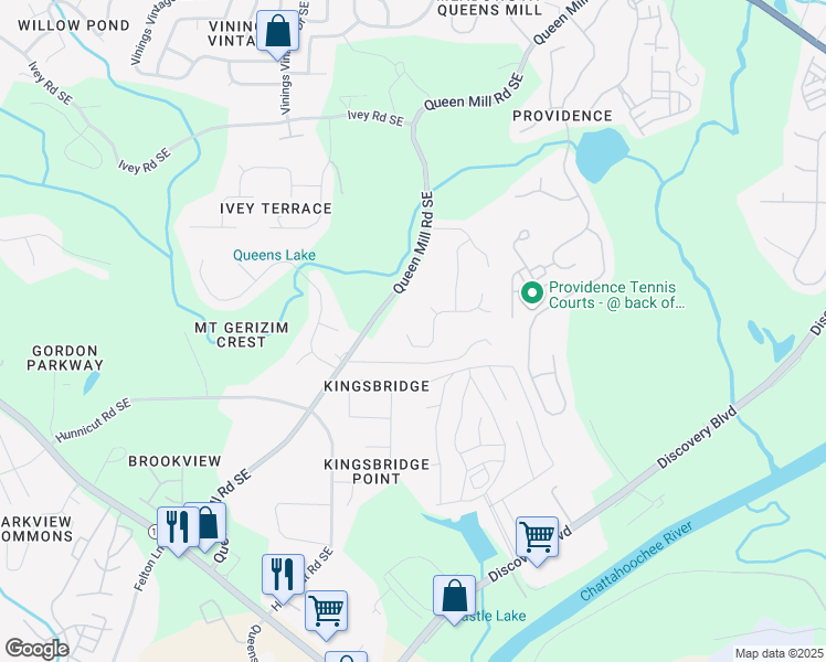 map of restaurants, bars, coffee shops, grocery stores, and more near 805 Bishops Run Lane in Mableton