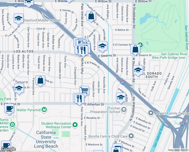 map of restaurants, bars, coffee shops, grocery stores, and more near 2010 Iroquois Avenue in Long Beach