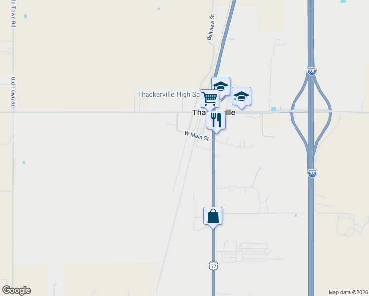 map of restaurants, bars, coffee shops, grocery stores, and more near 19210 Bellview Street in Thackerville
