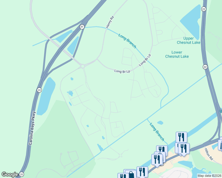 map of restaurants, bars, coffee shops, grocery stores, and more near 6764 Water Tower Road in Longs