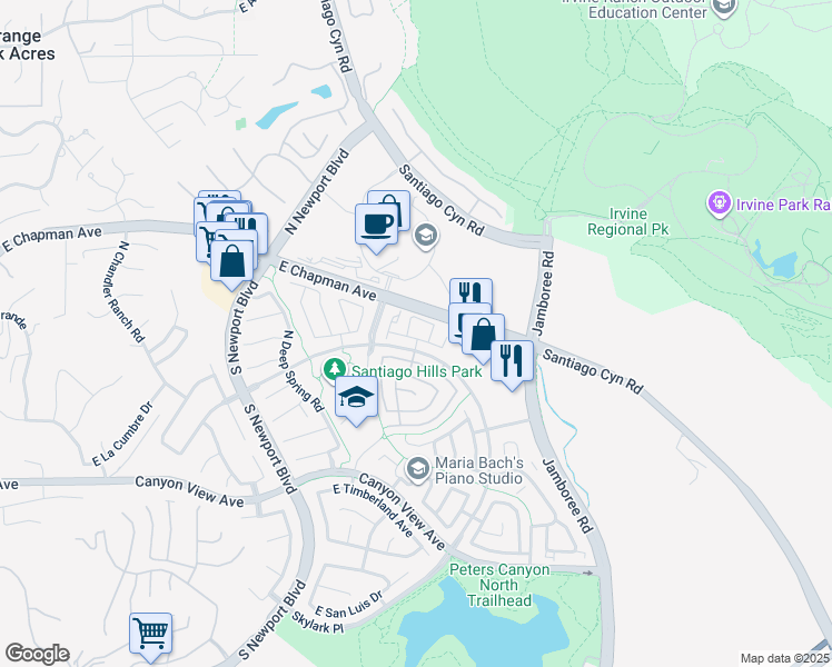 map of restaurants, bars, coffee shops, grocery stores, and more near East Oak Lane in Orange
