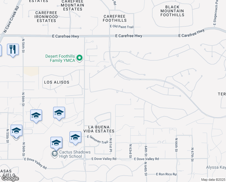 map of restaurants, bars, coffee shops, grocery stores, and more near 6183 East Evening Glow Drive in Scottsdale
