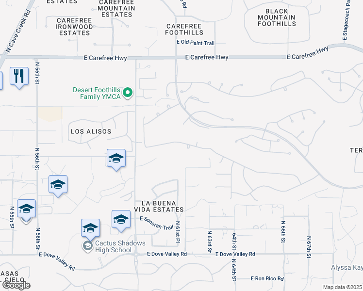 map of restaurants, bars, coffee shops, grocery stores, and more near 6207 East Evening Glow Drive in Scottsdale