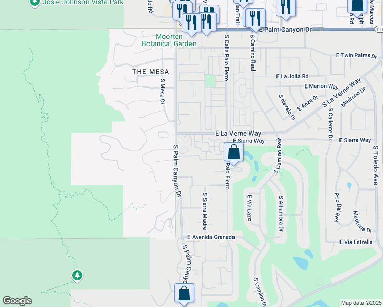 map of restaurants, bars, coffee shops, grocery stores, and more near 2190 South Palm Canyon Drive in Palm Springs