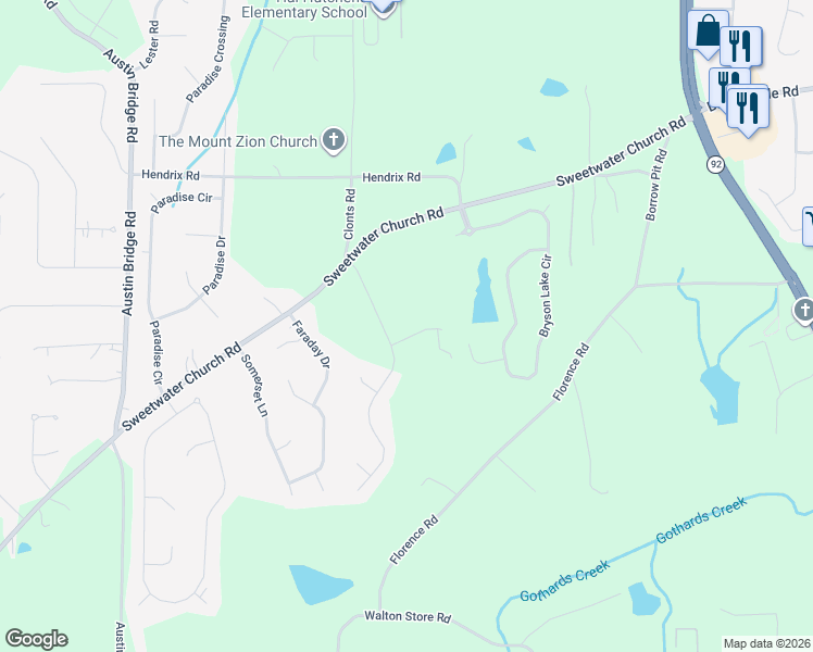 map of restaurants, bars, coffee shops, grocery stores, and more near 51 Glenwood Court in Douglasville