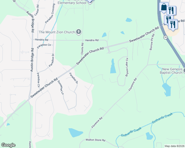 map of restaurants, bars, coffee shops, grocery stores, and more near 179 Deering Drive in Douglasville