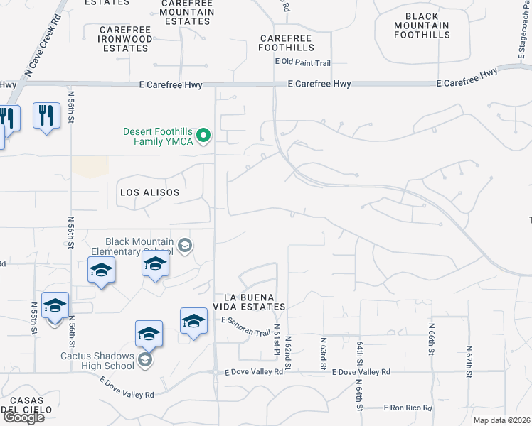 map of restaurants, bars, coffee shops, grocery stores, and more near 6027 East Evening Glow Drive in Scottsdale