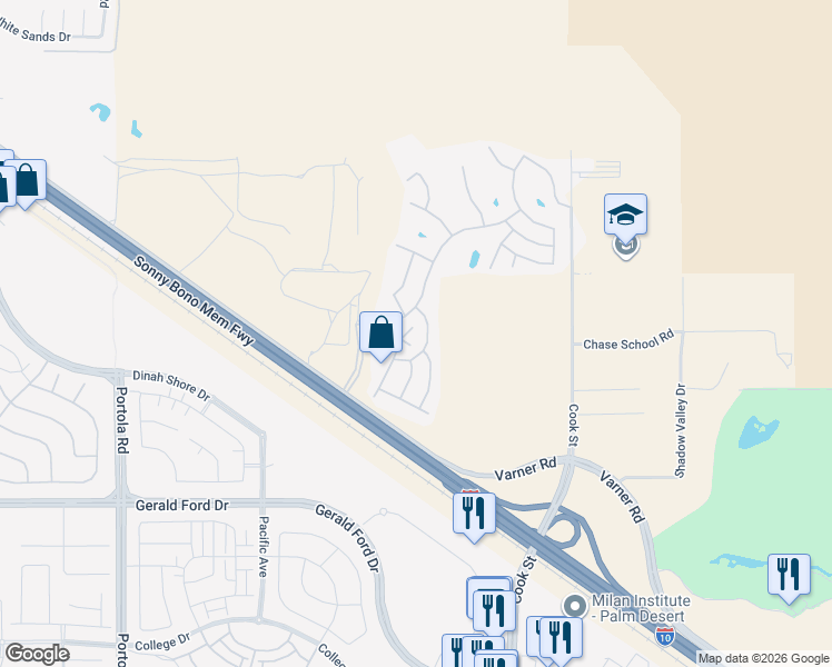 map of restaurants, bars, coffee shops, grocery stores, and more near 35391 South Border in Thousand Palms