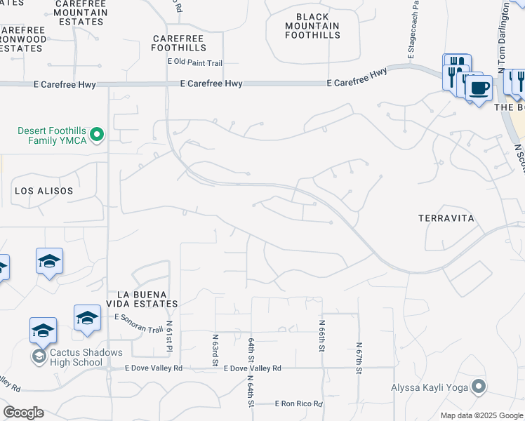 map of restaurants, bars, coffee shops, grocery stores, and more near 6501 Shooting Star Way in Scottsdale