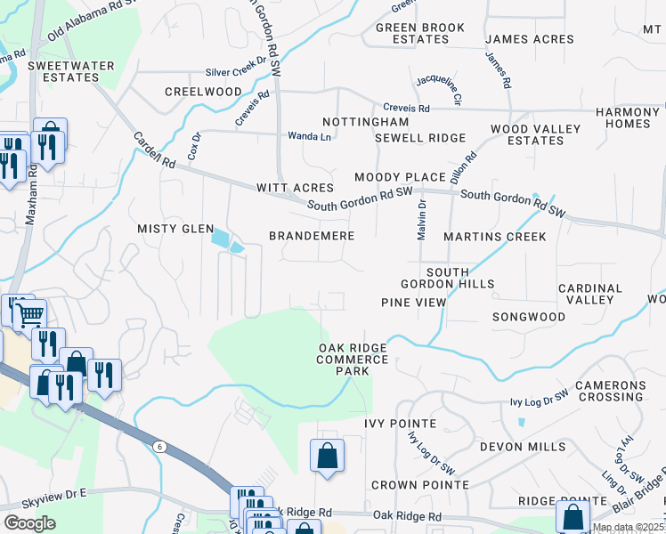 map of restaurants, bars, coffee shops, grocery stores, and more near 1761 Brandemere Drive Southwest in Austell