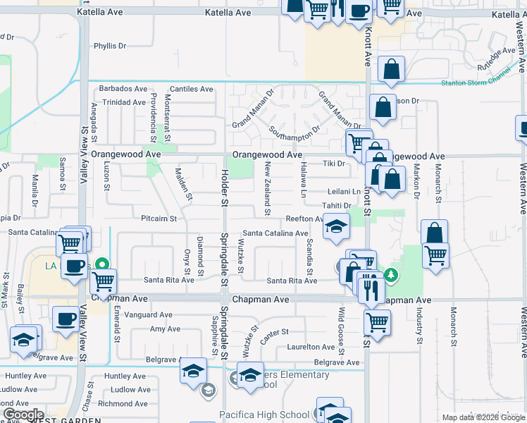 map of restaurants, bars, coffee shops, grocery stores, and more near 6642 Timaru Circle in Cypress
