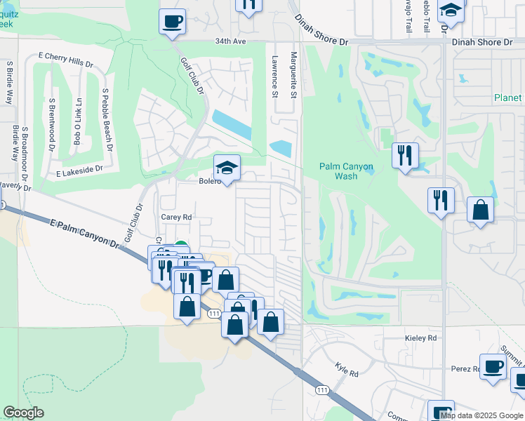 map of restaurants, bars, coffee shops, grocery stores, and more near 246 Laredo Drive in Palm Springs