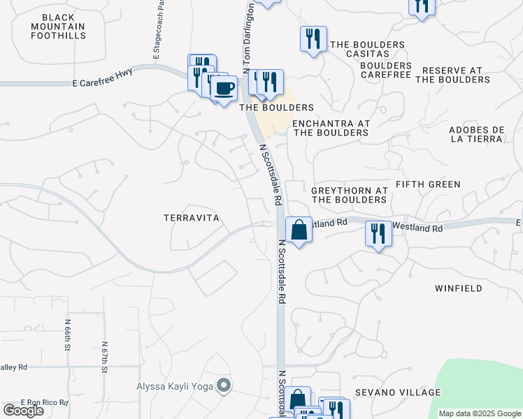 map of restaurants, bars, coffee shops, grocery stores, and more near 7140 East Night Glow Circle in Scottsdale