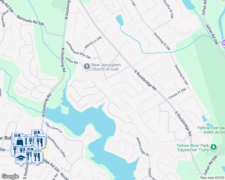 map of restaurants, bars, coffee shops, grocery stores, and more near 3141 min in Stone Mountain
