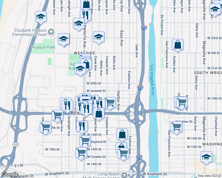 map of restaurants, bars, coffee shops, grocery stores, and more near 2000 Caspian Avenue in Long Beach