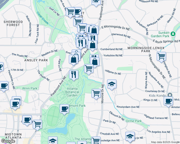 map of restaurants, bars, coffee shops, grocery stores, and more near 560 Dutch Valley Road Northeast in Atlanta
