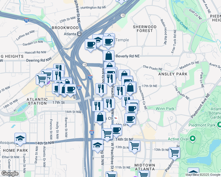 map of restaurants, bars, coffee shops, grocery stores, and more near 1422 Georgia 9 in Atlanta