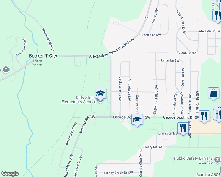 map of restaurants, bars, coffee shops, grocery stores, and more near 1119 James Hopkins Road Southwest in Jacksonville