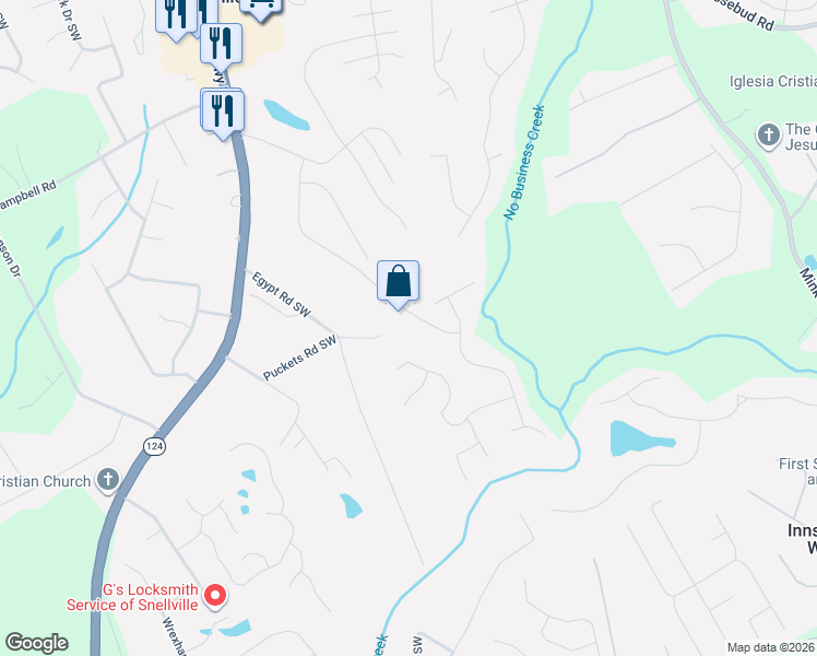 map of restaurants, bars, coffee shops, grocery stores, and more near 3860 Laurel Brook Lane in Snellville