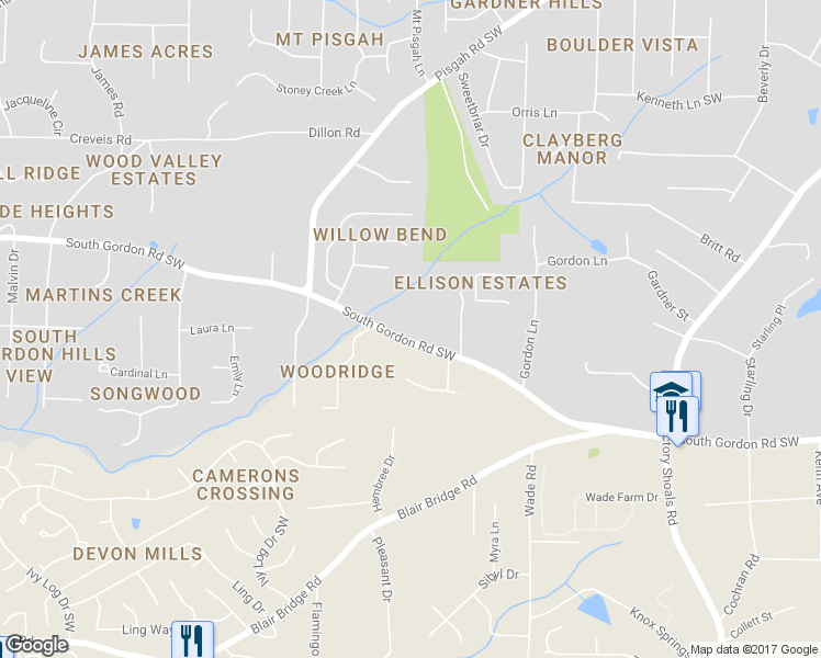 map of restaurants, bars, coffee shops, grocery stores, and more near 1080 South Gordon Road Southwest in Austell