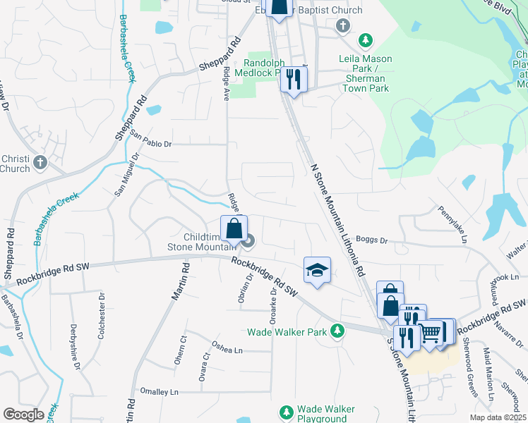 map of restaurants, bars, coffee shops, grocery stores, and more near 5344 Zachary Drive in Stone Mountain