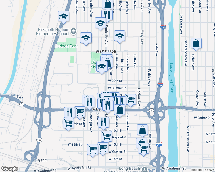 map of restaurants, bars, coffee shops, grocery stores, and more near 2001 Adriatic Avenue in Long Beach