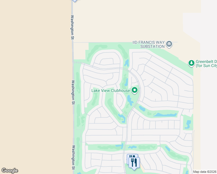 map of restaurants, bars, coffee shops, grocery stores, and more near 78229 Elenbrook Court in Palm Desert