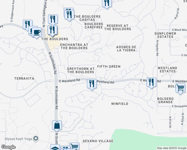 map of restaurants, bars, coffee shops, grocery stores, and more near 9655 East Cavalry Drive in Scottsdale