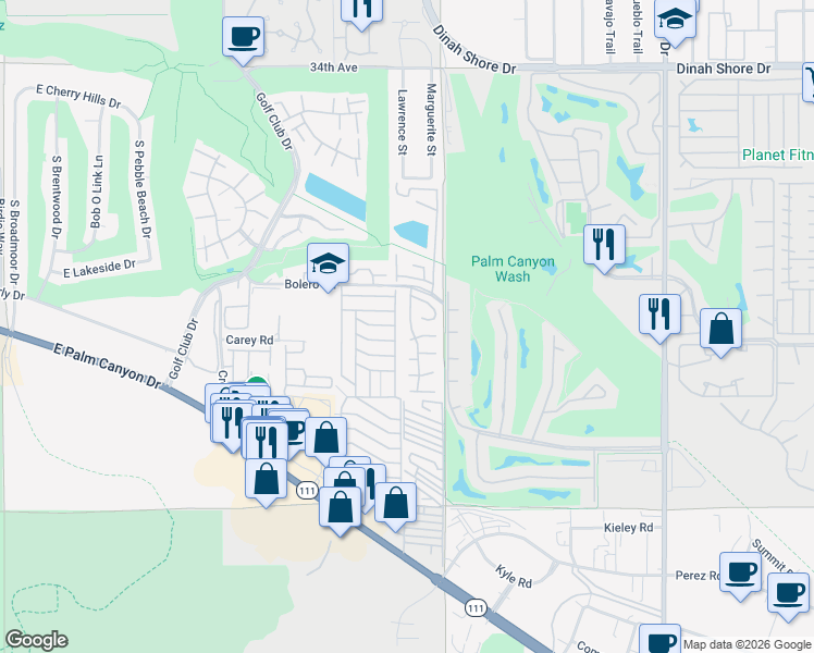 map of restaurants, bars, coffee shops, grocery stores, and more near 9 Calle Abajo in Palm Springs