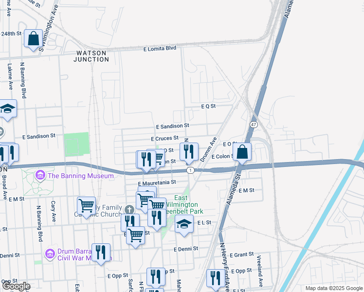 map of restaurants, bars, coffee shops, grocery stores, and more near in Los Angeles County